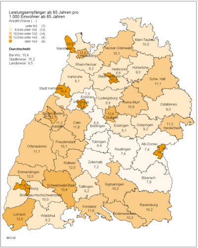 Leistungsempfänger ab 65 Jahren pro 1.000 Einwohner ab 65 Jahren