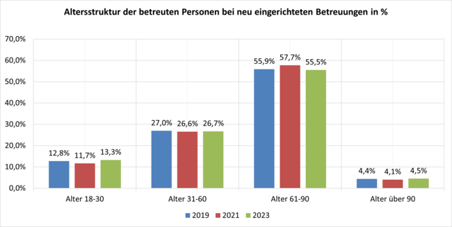 Altersstruktur bei neu eingerichteten Betreuungen in Prozent