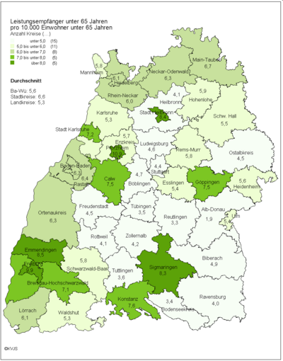 Leistungsempfänger unter 65 Jahren pro 10.000 Einwohner unter 65 Jahren