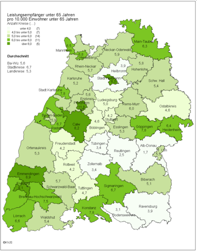 Leistungsempfänger unter 65 Jahren pro 10.000 Einwohner unter 65 Jahren