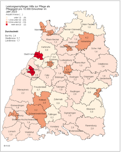 Leistungsempfänger Hilfe zur Pflege als Pflegegeld pro 10.000 Einwohner im Jahr 2023
