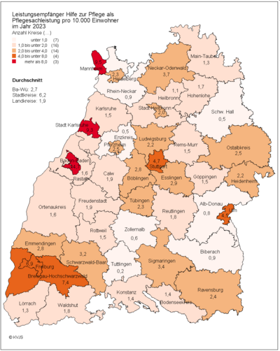 Leistungsempfänger Hilfe zur Pflege als Pflegesachleistung pro 10.000 Einwohner im Jahr 2023